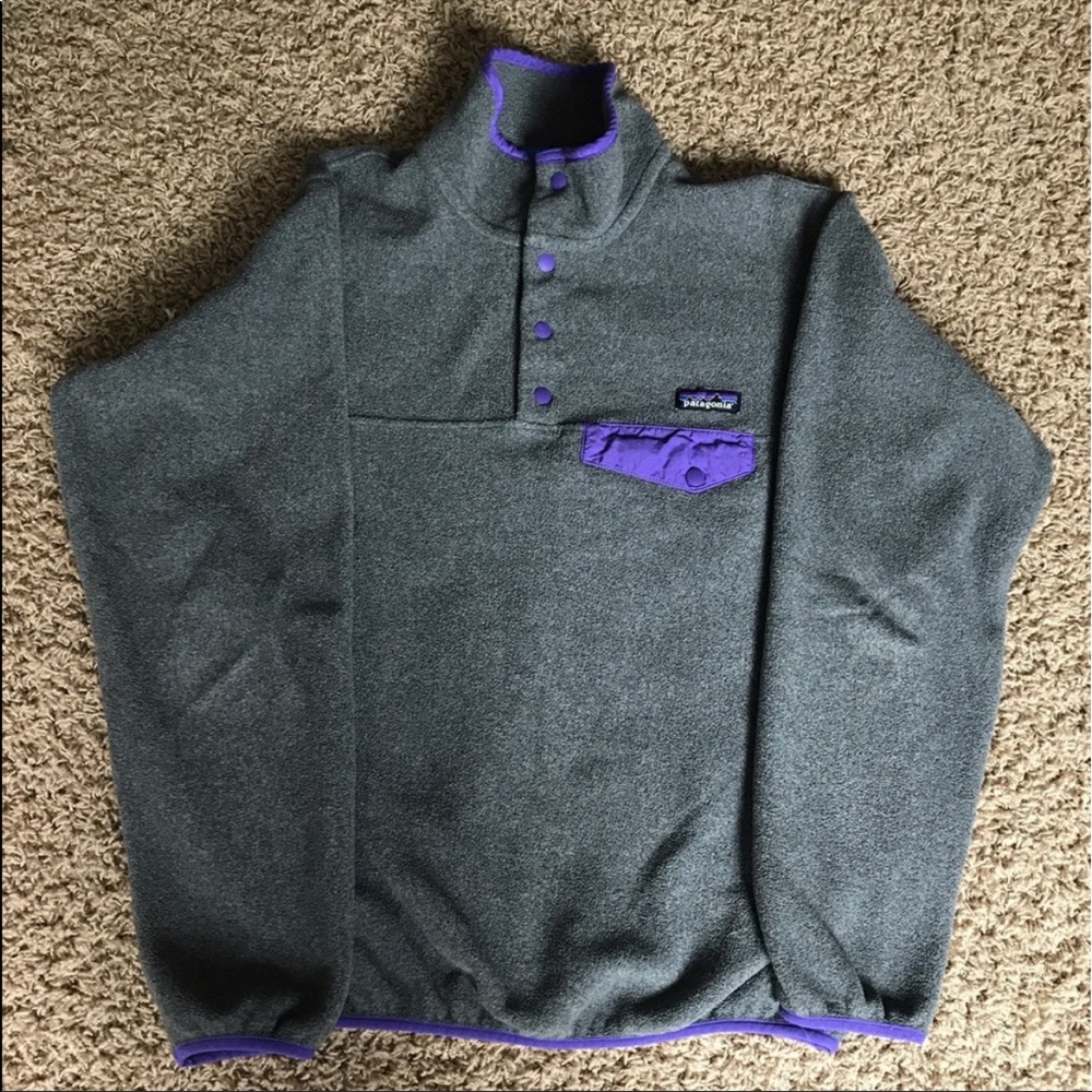 Gray and Purple Patagonia Snap T pullover